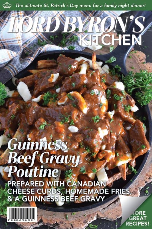 Crispy, homemade fries, top with squeaky cheese curds, and smothered in a delicious beef gravy made with guinness beer, this Irish-inspired poutine adds a St. Patrick's Day twist to a popular Canadian dish that everyone loves to dig into! #stpatricksday #irish #poutine #beef #beer #guinness #stout #gravy