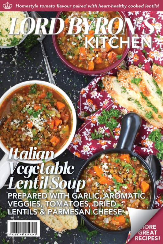 Italian Vegetable Lentil Soup is in fact more like a stew than a soup! It has a homestyle tomato flavour combined with the heartiness of tender, cooked lentils, and is paired with lots of fresh and good-for-you vegetables too. Top with grated parmesan and serve with crusty bread! #lentils #vegetable #soup #italian #parmesan