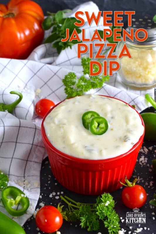 A sweet and spicy garlicky dipping sauce that will elevate any pizza flavour, this Sweet Jalapeno Pizza Dip also works very well with breadsticks, chicken wings, and more!  It takes only a few minutes to make this dip and will keep safely in your fridge for over a week.  So, let's revamp your favourite dippers into a glorious, tantalizing, taste adventure! #pizza #dip #dipping #sauce #jalapeno #sweet #sticky