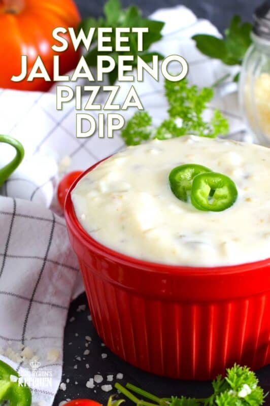 A sweet and spicy garlicky dipping sauce that will elevate any pizza flavour, this Sweet Jalapeno Pizza Dip also works very well with breadsticks, chicken wings, and more!  It takes only a few minutes to make this dip and will keep safely in your fridge for over a week.  So, let's revamp your favourite dippers into a glorious, tantalizing, taste adventure! #pizza #dip #dipping #sauce #jalapeno #sweet #sticky