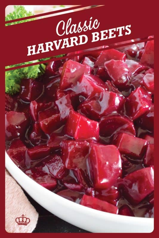 Harvard beets were a classic staple in our home when I was a child. My mom would purchase them in a can from the store and never ventured to prepare her own even though fresh beets were on hand in late summer.  Serve these as a side or as a condiment and you will not be disappointed! #beets #harvard #roasted #side