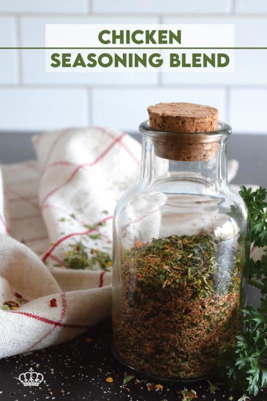 Chicken never has to be boring or bland again! This quick and easy homemade Chicken Seasoning Blend will add so much flavour to baked, pan-fried, or air-fryer chicken.  Sprinkle on as little or as much as you want and enjoy!  Make a batch of this seasoning with common herbs and spices found in your spice rack! #chicken #seasoning #blend #homemade