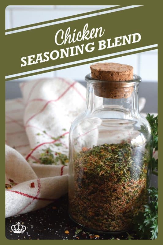 Chicken never has to be boring or bland again! This quick and easy homemade Chicken Seasoning Blend will add so much flavour to baked, pan-fried, or air-fryer chicken.  Sprinkle on as little or as much as you want and enjoy!  Make a batch of this seasoning with common herbs and spices found in your spice rack! #chicken #seasoning #blend #homemade