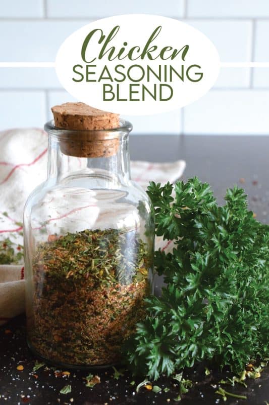 Chicken never has to be boring or bland again! This quick and easy homemade Chicken Seasoning Blend will add so much flavour to baked, pan-fried, or air-fryer chicken.  Sprinkle on as little or as much as you want and enjoy!  Make a batch of this seasoning with common herbs and spices found in your spice rack! #chicken #seasoning #blend #homemade