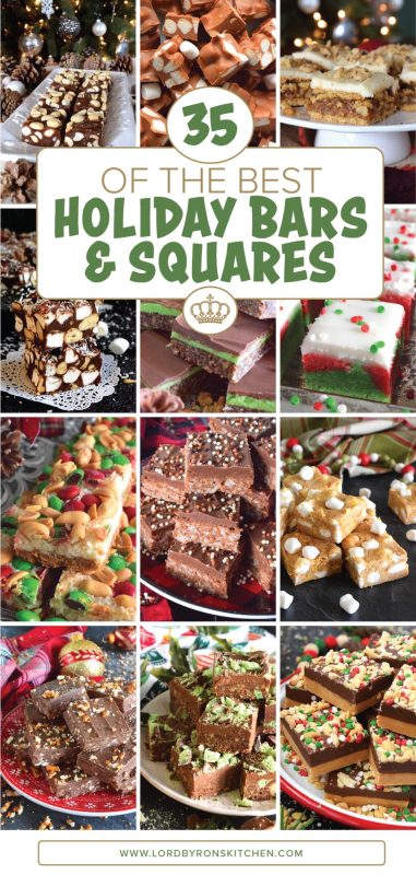 When it comes to delicious and easy-to-make holiday confections in the form of a bar or square, you simply cannot beat this collection of 35 of the Best Holiday Bars and Squares! This collection includes recipes for chocolate lovers, those of us who love coconut, multiple-layered treats, no-bake snacks, and more! #bars #squares #holiday #cookies #treats #cookies