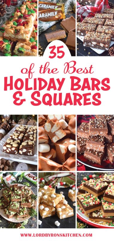 When it comes to delicious and easy-to-make holiday confections in the form of a bar or square, you simply cannot beat this collection of 35 of the Best Holiday Bars and Squares! This collection includes recipes for chocolate lovers, those of us who love coconut, multiple-layered treats, no-bake snacks, and more! #bars #squares #holiday #cookies #treats #cookies