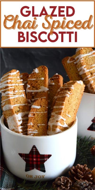 Imagine it's a cold, blustery day in December and you're home alone sitting in your favourite armchair. Except for the howling wind, the house is completely quiet making it the perfect time for you to read a good book while the lights on the tree twinkle softly.  Only one thing could make this day better and it's my Glazed Chai Spiced Biscotti served with a piping hot cup of tea! #biscotti #chai #spiced #christmas #holiday #baking #glazed