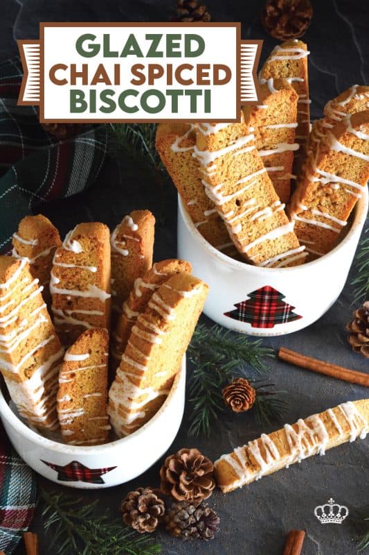 Imagine it's a cold, blustery day in December and you're home alone sitting in your favourite armchair. Except for the howling wind, the house is completely quiet making it the perfect time for you to read a good book while the lights on the tree twinkle softly.  Only one thing could make this day better and it's my Glazed Chai Spiced Biscotti served with a piping hot cup of tea! #biscotti #chai #spiced #christmas #holiday #baking #glazed