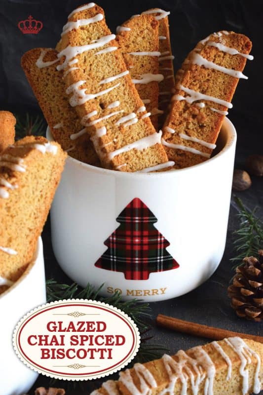 Imagine it's a cold, blustery day in December and you're home alone sitting in your favourite armchair. Except for the howling wind, the house is completely quiet making it the perfect time for you to read a good book while the lights on the tree twinkle softly.  Only one thing could make this day better and it's my Glazed Chai Spiced Biscotti served with a piping hot cup of tea! #biscotti #chai #spiced #christmas #holiday #baking #glazed