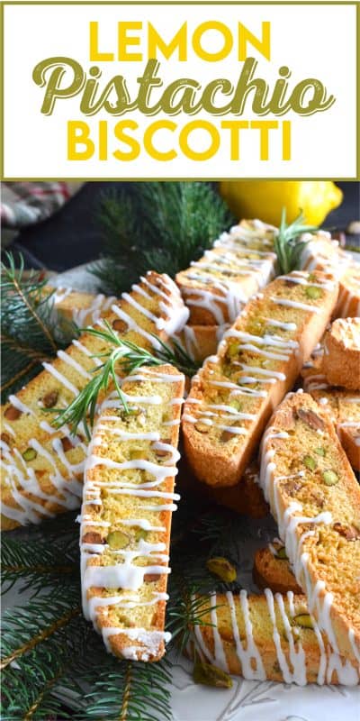The bitter tartness of the copious amount of lemon in this Lemon Pistachio Biscotti is balanced nicely with sugary sweetness and salted pistachios. To make it even better, they have been drizzled with sweet and lemony icing.  Make a hot tea and savour every bite! #lemon #pistachio #biscotti #holiday #christmas #treats
