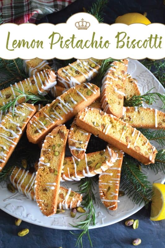 The bitter tartness of the copious amount of lemon in this Lemon Pistachio Biscotti is balanced nicely with sugary sweetness and salted pistachios. To make it even better, they have been drizzled with sweet and lemony icing.  Make a hot tea and savour every bite! #lemon #pistachio #biscotti #holiday #christmas #treats
