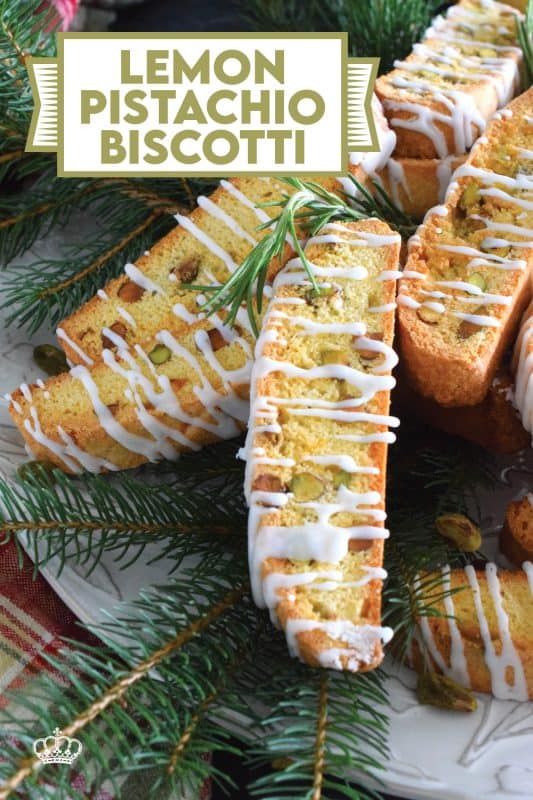 The bitter tartness of the copious amount of lemon in this Lemon Pistachio Biscotti is balanced nicely with sugary sweetness and salted pistachios. To make it even better, they have been drizzled with sweet and lemony icing.  Make a hot tea and savour every bite! #lemon #pistachio #biscotti #holiday #christmas #treats
