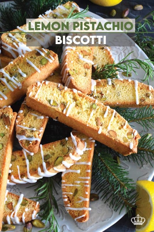 The bitter tartness of the copious amount of lemon in this Lemon Pistachio Biscotti is balanced nicely with sugary sweetness and salted pistachios. To make it even better, they have been drizzled with sweet and lemony icing.  Make a hot tea and savour every bite! #lemon #pistachio #biscotti #holiday #christmas #treats
