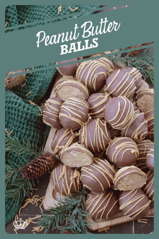 Dipped in melted milk chocolate and drizzled with Reese's Peanut Butter Chipits, these Peanut Butter Balls are a nostalgic treat! They're a delicious confection iwth an airy and crispy bite from the Rice Krispies Cereal and coconut. These balls are for the serious peanut butter and chocolate lover! #peanutbutter #balls #christmas #cookies #chocolate #nobake