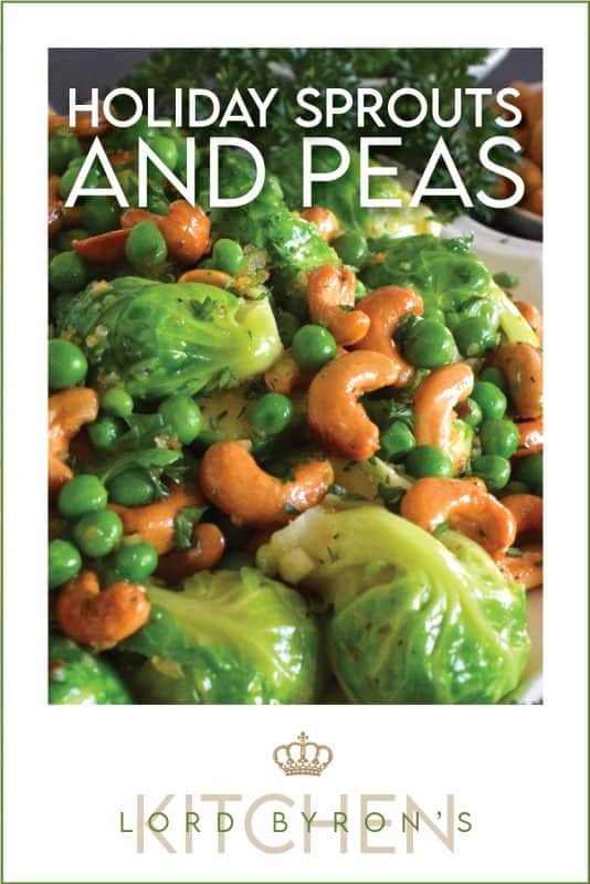 In our home, a holiday dinner isn't complete without a side consisting of brussels sprouts in some shape or form. This time around, these Holiday Sprouts and Peas are taking center stage! Perfectly cooked sprouts and peas are tossed with melted butter, onions, garlic, and cashews - absolutely delicious! #sprouts #peas #brussels #holiday #side #vegetables #vegetarian #thanksgiving #christmas