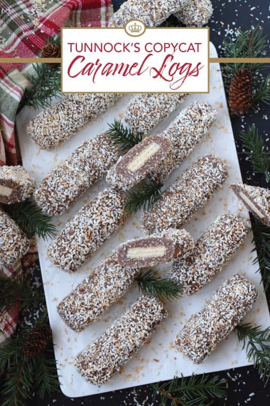 A nostalgic childhood treat that still tastes just as good today as it did all of those years ago! This copycat version of the forever popular Tunnock's Caramel Logs, is so easy to make. It tastes identical to the original, and is a great substitute for those of us who are away from home and can't quickly get our hands on the original tasty treat! #copycat #tunnocks #caramel #logs #wafer #scottish #christmas