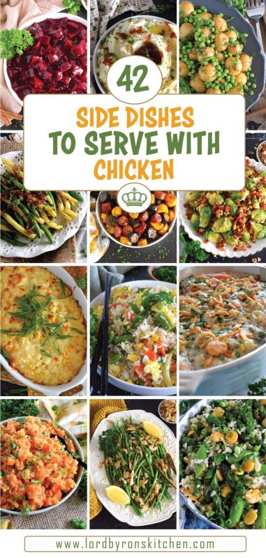 Chicken is quite a common main served is most homes for a weeknight dinner.  It’s also quite common for a Sunday evening family dinner as well! Baking a whole Chicken would be reserved for the weekend in most cases, leaving fast and easy breast and thigh meat for the week.  Deciding on which sides to serve can be overwhelming. This extensive list of 42 Sides to Serve with Chicken will provide you with options for every taste and every occassion! #chicken #sides #side #collection #list #roundup