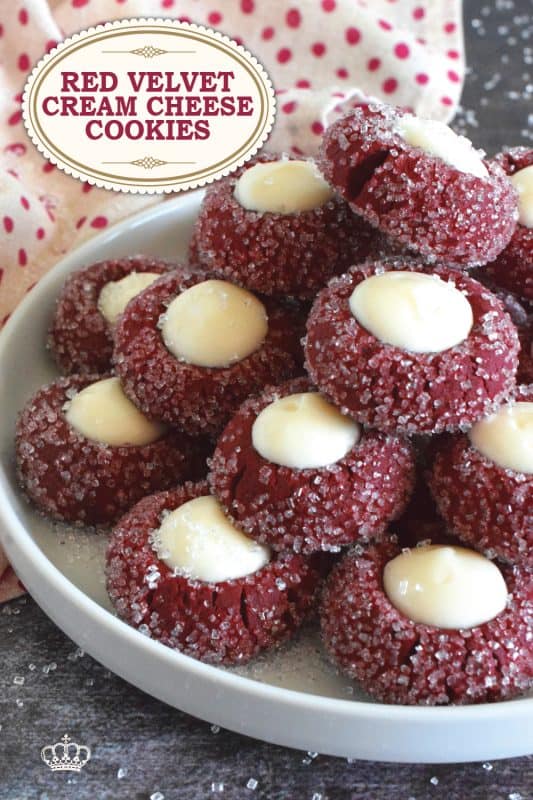 Soft and moist, chocolatey and sweet, the flavour of these Red Velvet Cream Cheese Cookies are well balanced with the slightly sour cream cheese filling. Deliciously simple, yet beautifully impressive, these would make a thoughtful and lovely treat for Valentine's Day! #redvelvet #cookies #creamcheese #thumbprint #valentine