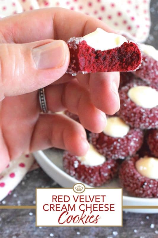 Soft and moist, chocolatey and sweet, the flavour of these Red Velvet Cream Cheese Cookies are well balanced with the slightly sour cream cheese filling. Deliciously simple, yet beautifully impressive, these would make a thoughtful and lovely treat for Valentine's Day! #redvelvet #cookies #creamcheese #thumbprint #valentine