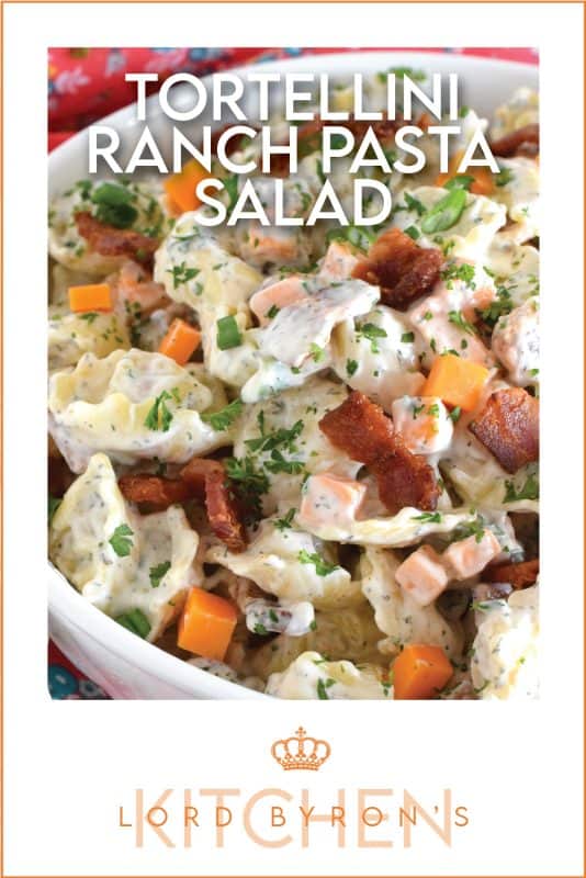 Serve this Tortellini Ranch Pasta Salad for lunch or dinner on a hot summer day just as is, or serve it as a side with your favourite summer grilled mains! The diced cheddar cheese and the crumbled smoky bacon make this pasta salad extra delicous! #pasta #salad #pastasalad #buttermilk #ranch #tortellini