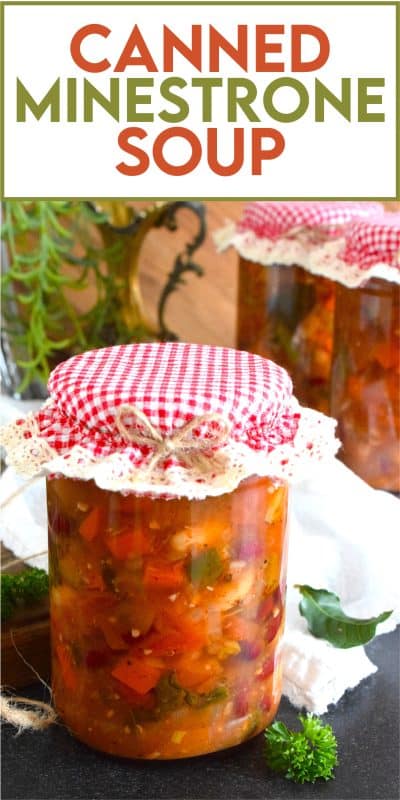 This is a copycat version of Olive Garden's Minestrone Soup.  It is prepared for long-term storage employing the pressure canning method.  This delicious soup is loaded with vegetables and beans.  When reheating, pasta is added too!  This recipe can be prepared for immediate use if you are not looking to can for your pantry. #minestrone #soup #canning #preserving #pressurecanning #copycat #pantry #vegetarian
