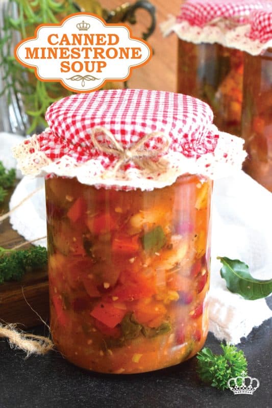 This is a copycat version of Olive Garden's Minestrone Soup.  It is prepared for long-term storage employing the pressure canning method.  This delicious soup is loaded with vegetables and beans.  When reheating, pasta is added too!  This recipe can be prepared for immediate use if you are not looking to can for your pantry. #minestrone #soup #canning #preserving #pressurecanning #copycat #pantry #vegetarian
