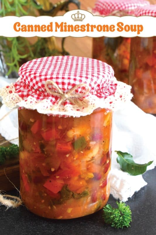 This is a copycat version of Olive Garden's Minestrone Soup.  It is prepared for long-term storage employing the pressure canning method.  This delicious soup is loaded with vegetables and beans.  When reheating, pasta is added too!  This recipe can be prepared for immediate use if you are not looking to can for your pantry. #minestrone #soup #canning #preserving #pressurecanning #copycat #pantry #vegetarian
