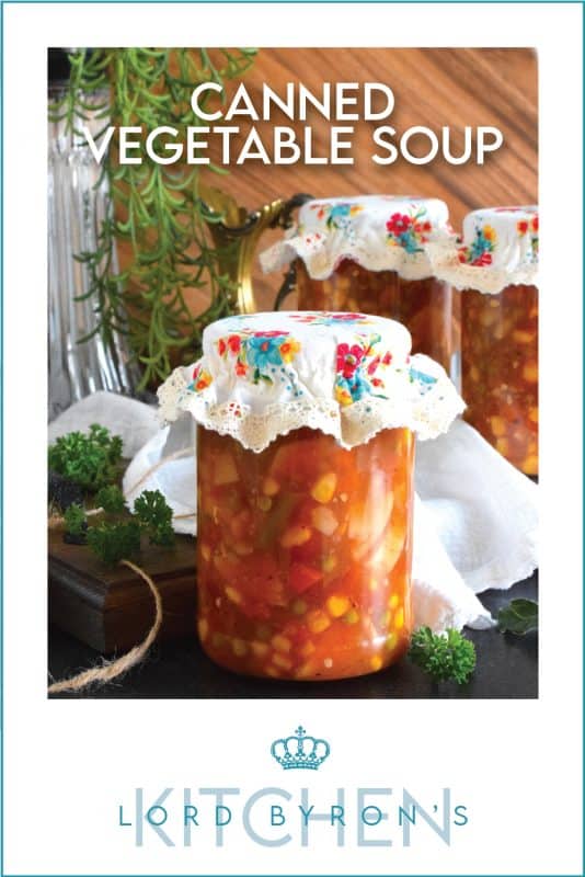 This soup is hearty and filling! Canned Vegetable Soup is in fact more like a stew than a soup! It has a dense, homestyle tomato flavour combined with lots of fresh and good-for-you vegetables too. This recipe is prepared with canning instructions for long-terms pantry storage, but you can make this soup without canning it as well! #vegetable #vegetablesoup #soup #canning #preserved #pantry #pressurecanned