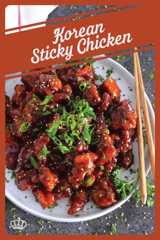 Korean Sticky Chicken is a crispy fried chicken in a thick, sweet, savoury, and spicy sauce; this recipe is most certainly for the sticky and spicy food lover. Prepared with a light and crispy coating and tossed in a quick, homemade sauce, this chicken is super flavourful! #gochujang #korean #sticky #spicy #chicken #friedchicken