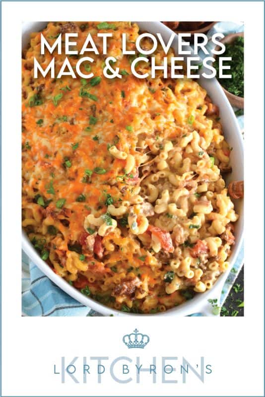 Creamy and cheesy macaroni and cheese is always a hit, but why not make it even better with the addition of three different meats?  Meat Lovers Macaroni and Cheese is loaded with ground beef, ground pork, and crumbled bacon for maximum flavour! #macandcheese #macaroni #cheese #pasta #meatlovers #meat #sausage #beef #bacon