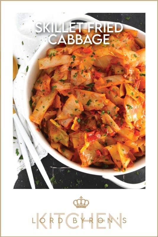 A healthy and delicious side, Skillet Fried Cabbage is super flavourful and uses the most basic ingredients to create a filling and hearty dish! Combining aromatics like onion and garlic with tomato paste and roasted bell peppers, guarantees a quick and easy weeknight side that everyone will love! #cabbage #skillet #fried #side #vegetarian