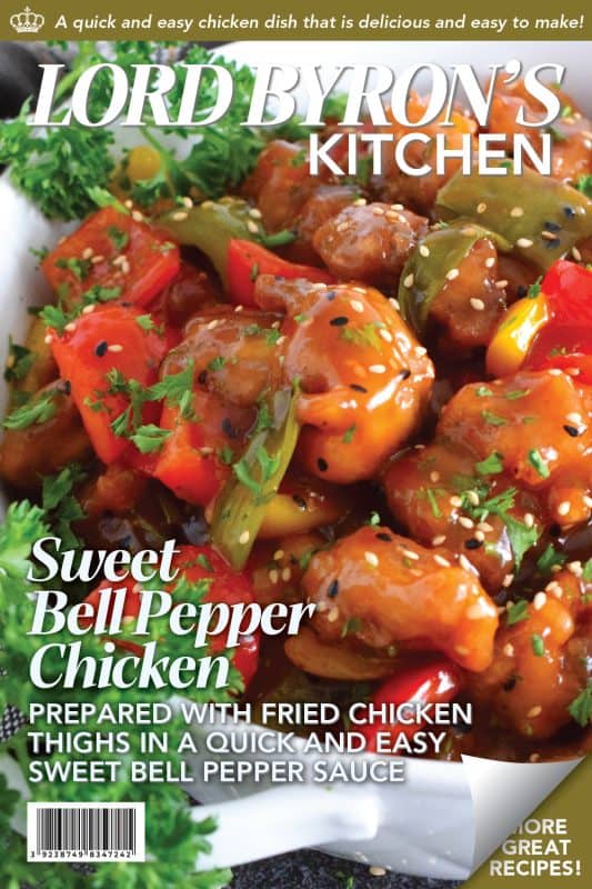 Sweet Bell Pepper Chicken is one of my favourite quick and easy weeknight chicken dinners! Boneless, skinless chicken thigh meat is deep fried and tossed with sauteed bell peppers in a homemade sweet and sour sauce. It cannot get any easier or any tastier! This chicken freezes and reheats well too, so double the recipe if you want leftovers! #bellpepper #chicken #sweet #sour #sweetandsour