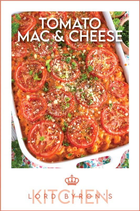 In this easy to prepare Tomato Macaroni and Cheese recipe, a classic roux is paired with fresh diced tomatoes, marinara sauce, and tomato paste, along with copius amounts of shredded cheddar cheese. Baked to perfection and topped with seasoned sliced tomatoes, this dish is absolute perfection! #macandcheese #tomatoes #macaroni #cheese #pasta