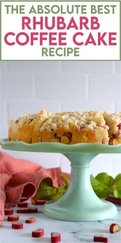 With two whole cups of chopped rhubarb and a good amount of lemon zest, this Rhubarb Coffee Cake tastes tangy, sweet, and very refreshing. With a sweet walnut crumb topping, this is one cake that should be served with a hot tea or coffee. Perfect served with whipped cream for dessert, as an afternoon snack, or for a fancy brunch too! #rhubarb #fresh #coffeecake #cake