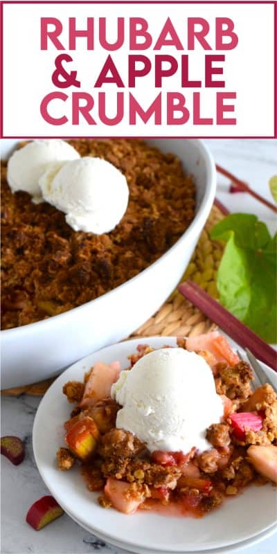 This crumble will be perfectly balanced with just the right amount of sweetness and tartness. Spoon yourself out a big scoop of this Rhubarb and Apple Crumble and top it with ice cream or whipped cream, but, don’t overdo it! Let the flavours of this crumble shine through, don’t mask or muddle it with toppings! #crumble #rhubarb #apple #fresh #dessert