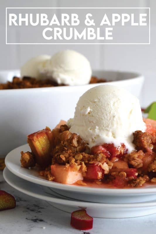 This crumble will be perfectly balanced with just the right amount of sweetness and tartness. Spoon yourself out a big scoop of this Rhubarb and Apple Crumble and top it with ice cream or whipped cream, but, don’t overdo it! Let the flavours of this crumble shine through, don’t mask or muddle it with toppings! #crumble #rhubarb #apple #fresh #dessert