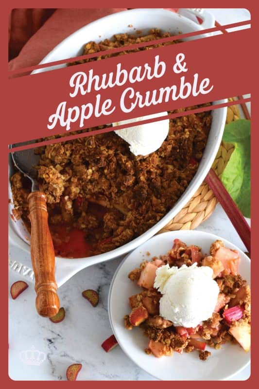 This crumble will be perfectly balanced with just the right amount of sweetness and tartness. Spoon yourself out a big scoop of this Rhubarb and Apple Crumble and top it with ice cream or whipped cream, but, don’t overdo it! Let the flavours of this crumble shine through, don’t mask or muddle it with toppings! #crumble #rhubarb #apple #fresh #dessert