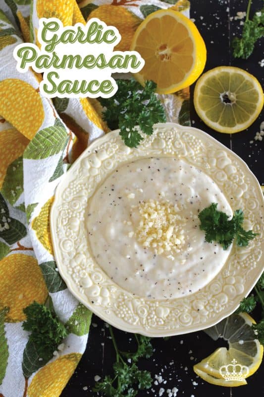 This super flavourful Garlic Parmesan Sauce makes a wonder dip or spread.  It's delicious paired with wings and pizza, great served with veggies for dipping, and even better when tossed with pasta!  Make this sauce in about 10 minutes! #pasta #garlic #parmesan #sauce #dip