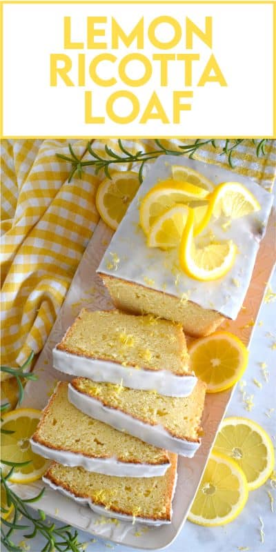 This light and fluffy Lemon Ricotta Loaf is loaded with lemony flavour which makes it perfect for springtime! The addition of the sweet glaze helps to balance the tartness of the lemon.  Prepared with a whole cup of ricotta, you just know this loaf is deliciously soft and moist! #lemon #cake #loaf #ricotta #glazed