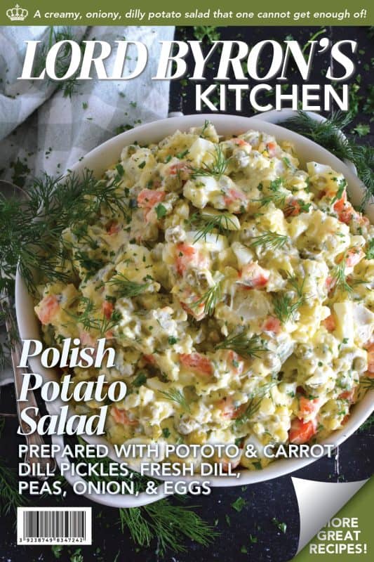 In our home, a potato salad will almost always have hard-boiled eggs and green onion in it, but in the case of this Polish Potato Salad, I'm adding finely chopped dill pickles, fresh dill, green peas, and minced white onions too! #potatosalad #salad #polish #dill