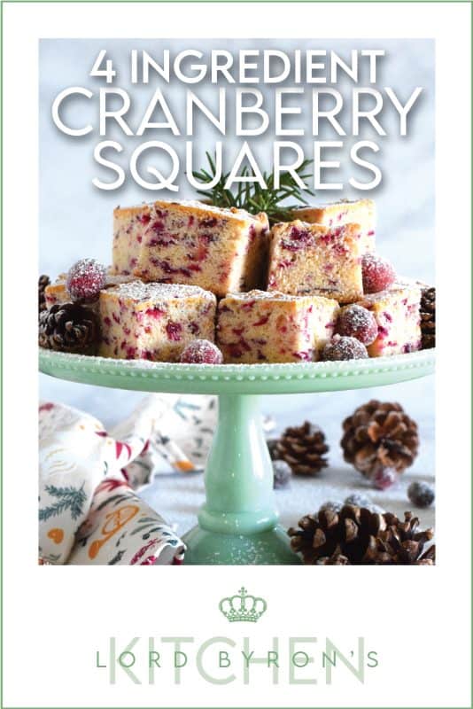 When a holiday recipe is this easy and this inexpensive, you simply have to make it! These 4 Ingredient Cranberry Squares are deliciously chewy - much like bread! - but so good! The sweetness is well balanced with the tartness of the cranberries! #cranberry #cranberries #squares #bars #holiday #christmas #baking