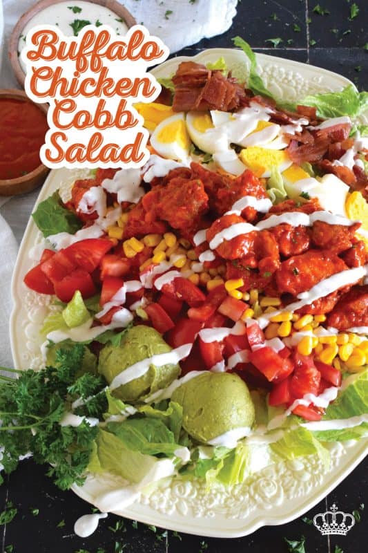 Some salads are light and leave you still hungry, and some salads, like this Buffalo Chicken Cobb Salad, are the complete opposite. Hearty, filling, delicious, and not even close to being just another boring salad, this one is a meal all on its own. Move over side salad; there’s no room for you at this table! #buffalo #chicken #cobb #cobbsalad #buffalochicken
