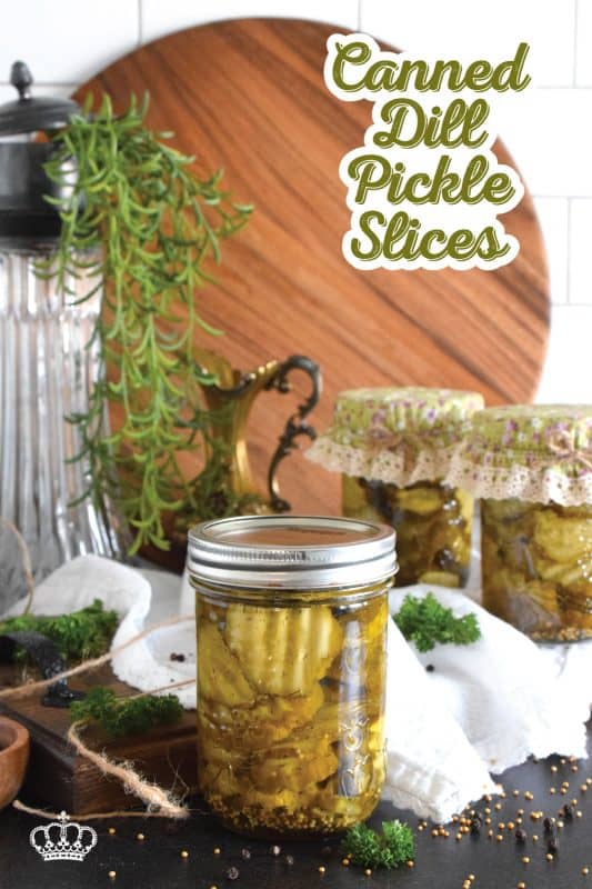 If your backyard garden is producing any cucumbers right now, then you'll want to make a batch of these Canned Dill Pickle Slices! You only need 10 cucumbers, but this recipe can be doubled or tripled depending on how many jars you want to make. These pickles keep their crispy, crunchy texture too! #dill #dillpickles #pickles #canned #slices #cucumber #canning #waterbath