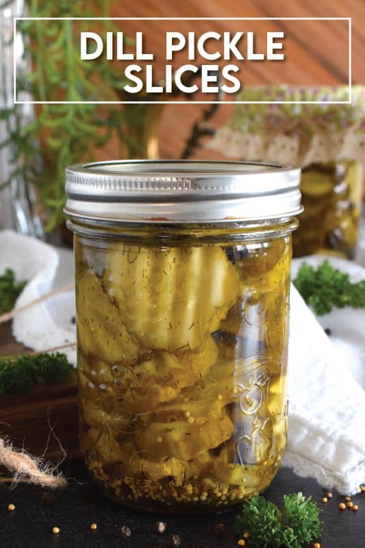If your backyard garden is producing any cucumbers right now, then you'll want to make a batch of these Canned Dill Pickle Slices! You only need 10 cucumbers, but this recipe can be doubled or tripled depending on how many jars you want to make. These pickles keep their crispy, crunchy texture too! #dill #dillpickles #pickles #canned #slices #cucumber #canning #waterbath