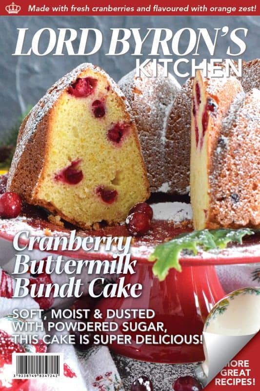 A moist and delicious bundt cake made especially for Christmas. This Cranberry Buttermilk Bundt Cake is a spin on the classic Kentucky Butter Cake. Prepared with fresh cranberries, orange zest, and orange extract, this cake is kept soft and moist because it's made with buttermilk - each slice is perfection! #cranberry #cake #bundt #buttermilk #buttercake #christmas #holiday #dessert