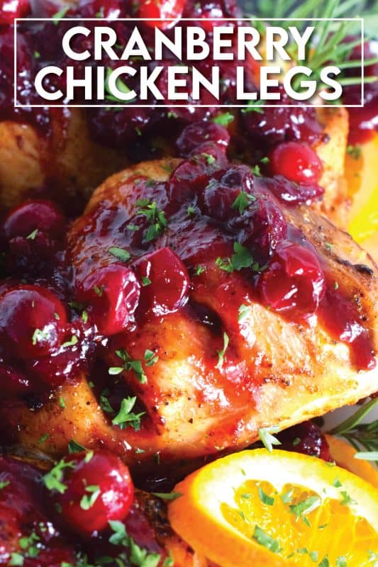 A quick and easy homemade dry rub seasons this chicken beautifully, while the homemade cranberry glaze adds sweetness, tartness, and stickiness. Cranberry Chicken Leg Quarters are a deliciously inexpensive holiday substitute to a whole roasted turkey! #chicken #quarters #chickenlegs #cranberry #glaze #thanksgiving #holidays