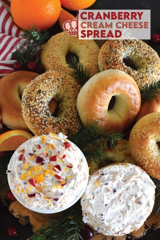 Smeared (shmeared?) liberally on toasted bagels or freshly made waffles, used as a dip when snacking on cheese and pretzels, or even as a frosting on your favourite spiced cake, this Cranberry Cream Cheese Spread will elevate them all! Made with orange zest, there is certainly no shortage of flavour here! #cranberry #cheese #creamcheese #dip #spread
