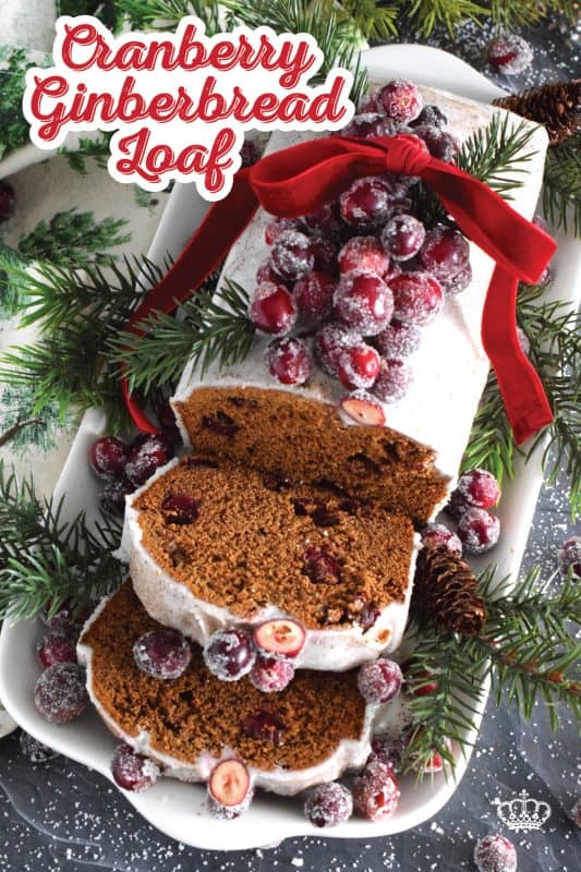 Cranberry Gingerbread Loaf is prepared with all of the gingerbread ingredients you’d expect, like molasses, brown sugar, and lots of warming ground spices such as cinnamon, nutmeg, allspice, cloves, and ginger which pair quite nicely with the moist tartness of fresh cranberries! #gingerbread #cranberry #cranberries #loaf #bread #cake