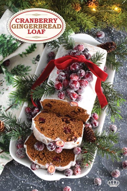 Cranberry Gingerbread Loaf is prepared with all of the gingerbread ingredients you’d expect, like molasses, brown sugar, and lots of warming ground spices such as cinnamon, nutmeg, allspice, cloves, and ginger which pair quite nicely with the moist tartness of fresh cranberries! #gingerbread #cranberry #cranberries #loaf #bread #cake