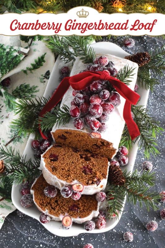 Cranberry Gingerbread Loaf is prepared with all of the gingerbread ingredients you’d expect, like molasses, brown sugar, and lots of warming ground spices such as cinnamon, nutmeg, allspice, cloves, and ginger which pair quite nicely with the moist tartness of fresh cranberries! #gingerbread #cranberry #cranberries #loaf #bread #cake